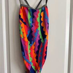 Vibrant Red and Orange One Piece Swimwear with Cross-Back